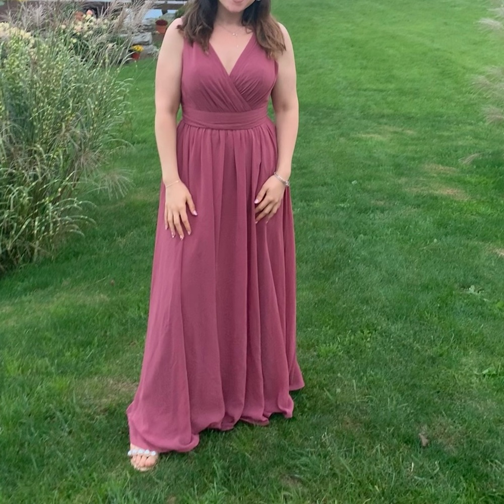 Azazie Kora Desert Rose Bridesmaid, MOH, Wedding guest chiffon dress open back